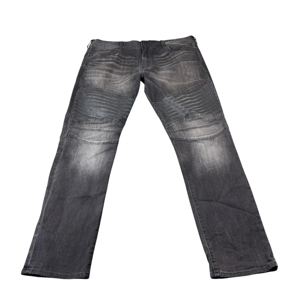 True Religion Distressed Geno‎ Moto Black Relaxed Slim Men's Jeans Size 38x32